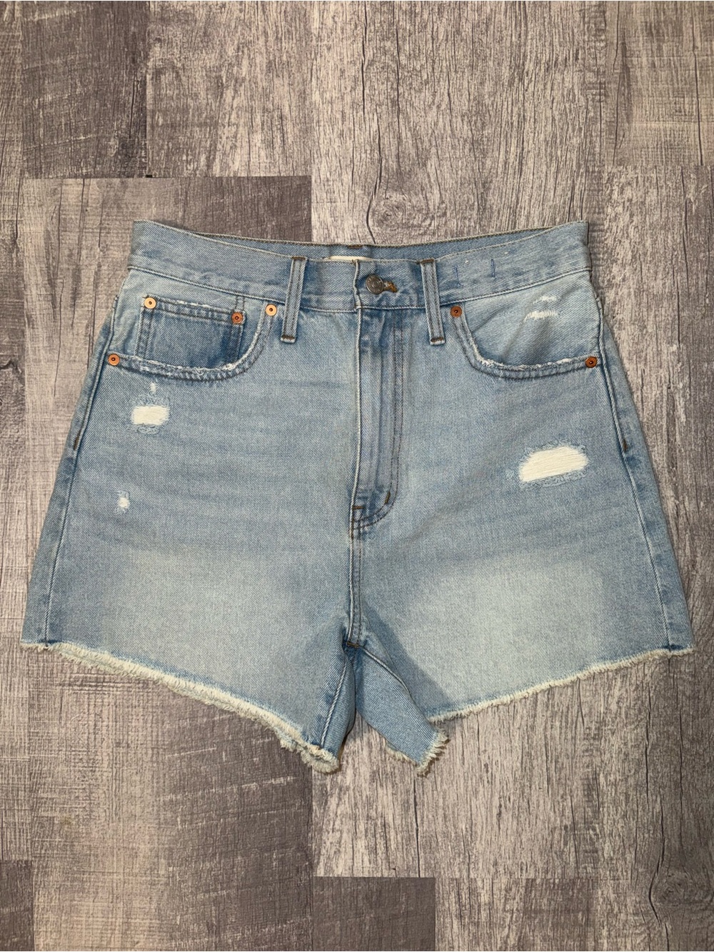 Madewell Light Blue Distressed High-Rise Denim Shorts